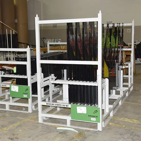 Returnable shipping rack loaded with products for industrial transport.